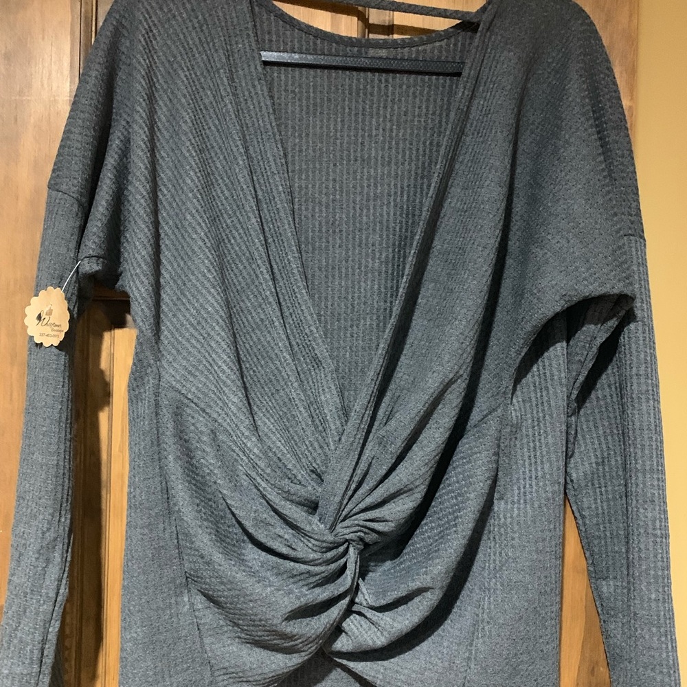 Grey sweater with swoop back